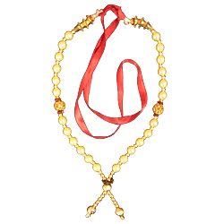 White and Gold Colour Beads Decorative Garland with Red Ribbon