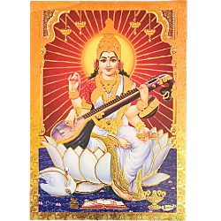 Goddess Saraswathi With Gold Colour Zari Photo Picture 9 x 11 Size