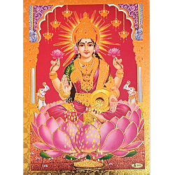 Goddess Lakshmi Devi Gold Colour Jari Photo Picture 9 x 11 Size