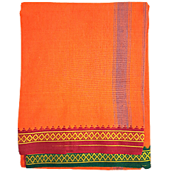 Traditional Orange Colour Dhothi for Pooja/Hawan/Regular Use