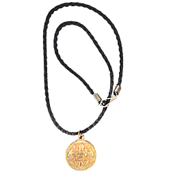 Goddess Lakshmi Devi Brass Coated Pendant With Black Colour Thread for Wearing